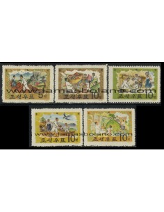 SELLOS DE COREA DEL NORTE 1963 - CUENTO HEUNGBO - 5 VALORES - CORREO