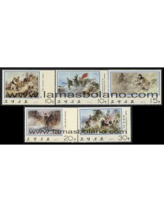 SELLOS DE COREA DEL NORTE 1975 - PINTURAS DE LA REVOLUCION - 5 VALORES - CORREO