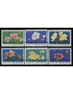 SELLOS DE COREA DEL NORTE 1975 - FLORES DE AZALEAS Y RODODENDROS - 6 VALORES - CORREO