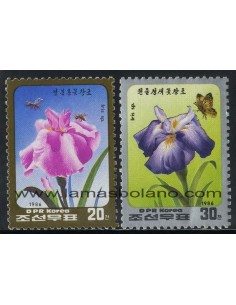 SELLOS DE COREA DEL NORTE 1986 - FLORES DE IRIS - 2 VALORES - CORREO