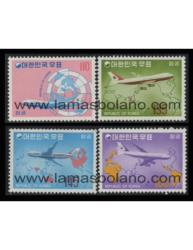 SELLOS DE COREA DEL SUR 1973 - AVIONES - 4 VALORES - AEREO