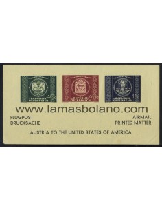 SELLOS DE AUSTRIA 1949 - 75 ANIVERSARIO UPU - CORREO AEREO CON 2 DIRECCIONES - 2 HOJITAS BLOQUE SIN DENTAR 2