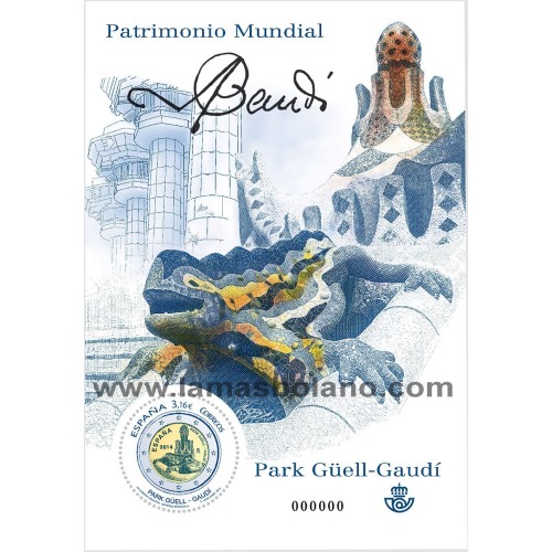 SELLOS ESPAÑA 2014 - PARK GUELL - GAUDI - PATRIMONIO MUNDIAL - HOJITA BLOQUE