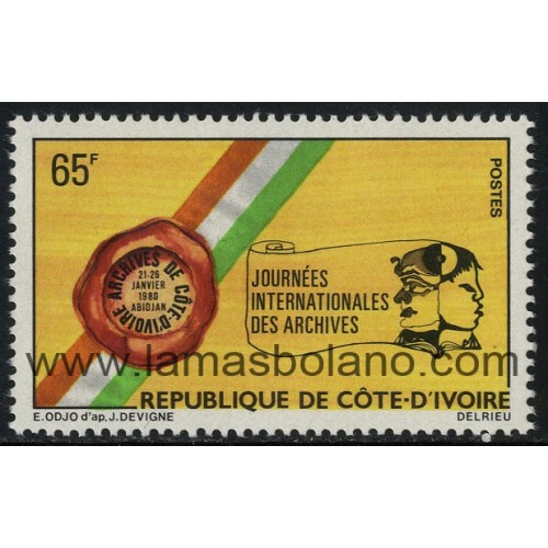 SELLOS DE COSTA DE MARFIL 1980 - JORNADAS INTERNACIONALES DE LOS ARCHIVOS - 1 VALOR - CORREO