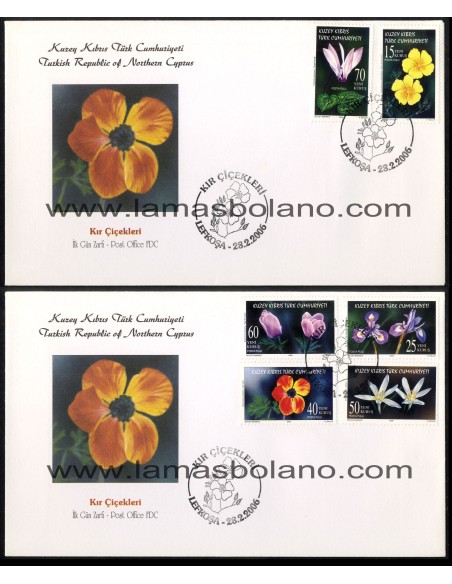 SELLOS DE CHIPRE TURCO 2006 - FLORES SALVAJES - 2 SOBRES PRIMER DÍA 