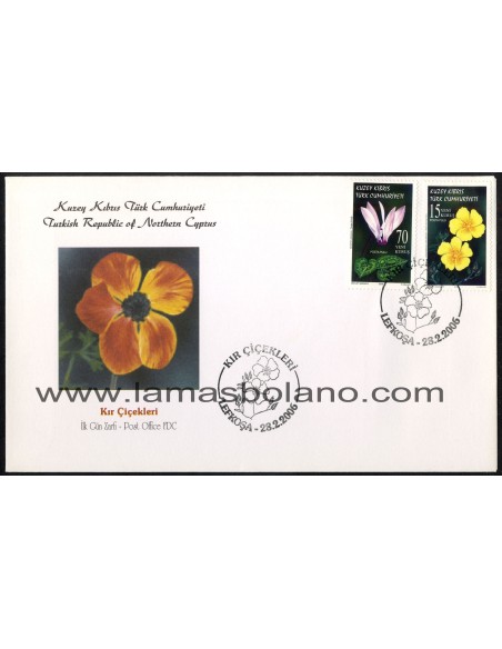 SELLOS DE CHIPRE TURCO 2006 - FLORES SALVAJES - 2 SOBRES PRIMER DÍA 