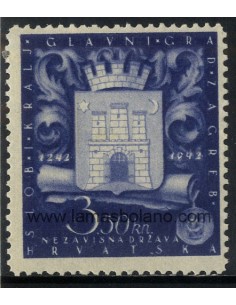 SELLOS CROACIA 1943 - 7 CENTENARIO DEL LOGRO DE ZAGREB EN VIUDAD LIBRE - 1 VALOR FIJASELLO - CORREO