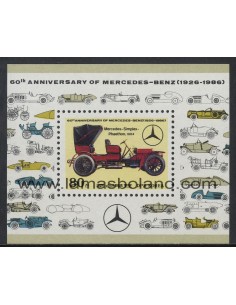 SELLOS COREA DEL NORTE 1986 - COCHES ANTIGUOS - MERCEDES SIMPLEX PHAETHON 1904 - 1 VALOR EMITIDO EN HOJITA - CORREO