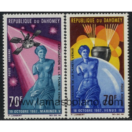 SELLOS DAHOMEY 1968 - EXPLORACION DEL PLANETA VENUS - 2 VALORES - AEREO