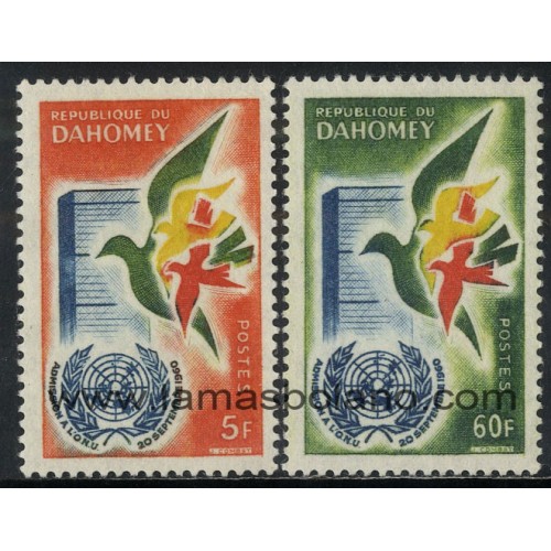SELLOS DAHOMEY 1961 - ANIVERSARIO DE LA ADMISION A LAS NACIONES UNIDAS - 2 VALORES - CORREO