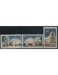 SELLOS DAHOMEY 1966 - CATEDRALES - 3 VALORES - CORREO
