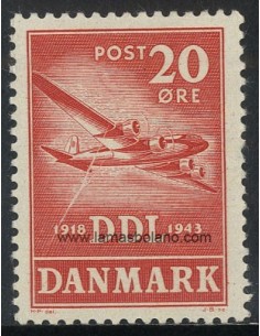 SELLOS DINAMARCA 1943 - SOCIEDAD DANESA NAVEGACION AEREA DET DANSK LUFTFARTSELSKAB - 1 VALOR FIJASELLO  - CORREO