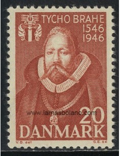 SELLOS DINAMARCA 1946 - TYCHO BRAHE 4 CENTENARIO DEL NACIMIENTO DEL ASTRONOMO - 1 VALOR - CORREO