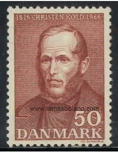 SELLOS DINAMARCA 1966 - CHRISTEN KOLD SESQUICENTENARIO DEL NACIMIENTO DEL PEDAGOGO - 1 VALOR - CORREO