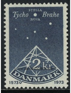 SELLOS DINAMARCA 1973 - LIBRO DE NOVA STELLA DE TYCHO BRAHE 4 CENTENARIO DE LA PUBLICACION - 1 VALOR - CORREO