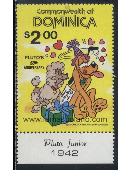 SELLOS DOMINICA 1981 - WALT DISNEY. 50º ANIVERSARIO PLUTO - 1 VALOR - CORREO 