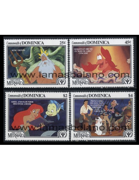 SELLOS DOMINICA 1991 - WALT DISNEY. AÑO ALFABETIZACIÓN - 4 VALORES - CORREO 