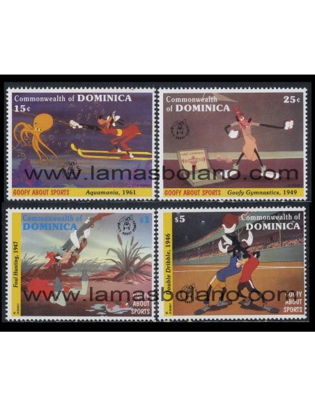 SELLOS DOMINICA 1992 - WALT DISNEY. 60º ANIVERSARIO GOOFY - 4 VALORES - CORREO 