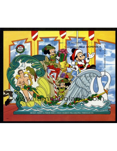 SELLOS DOMINICA 1990 - WALT DISNEY. NAVIDAD - HOJITA BLOQUE DENTADA 