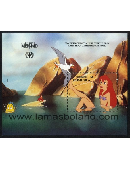 SELLOS DOMINICA 1991 - WALT DISNEY. AÑO ALFABETIZACIÓN - HOJITA BLOQUE DENTADA 