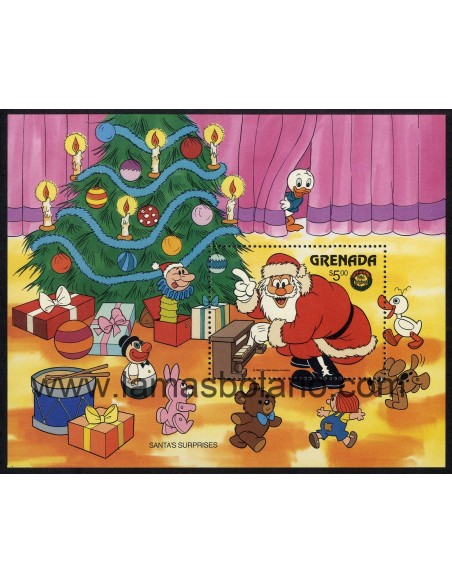SELLOS GRENADA 1986 - WALT DISNEY. NAVIDAD - HOJITA BLOQUE DENTADA 