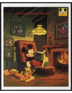 SELLOS NEVIS 1992 - WALT DISNEY. GALERÍA DE RETRATOS - HOJITA BLOQUE DENTADA 