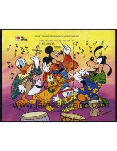 SELLOS UGANDA 1991 - WALT DISNEY. PHILANIPPON'91 - HOJITA BLOQUE DENTADA 