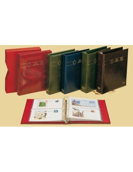 ALBUM FDC-2 DOBLE PARA SOBRES PRIMER DIA, TARJETAS,  ETC. CON CAJETIN Y 20 HOJAS 2 COMPARTIMENTOS