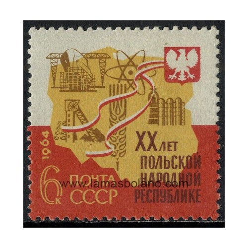 SELLOS RUSIA 1964 - 20 ANIVERSARIO DE LA REPUBLICA DE POLONIA - 1 VALOR - CORREO