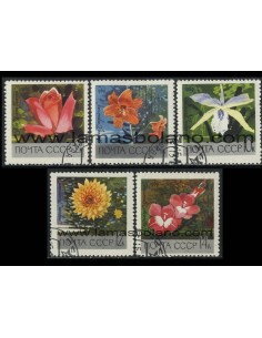 SELLOS RUSIA 1969 - FLORES DEL JARDIN BOTANICO DE LA ACADEMIA DE CIENCIAS DE MOSCU - 5 VALORES MATASELLADO - CORREO