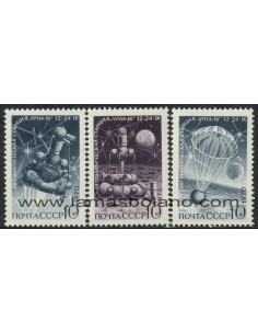SELLOS RUSIA 1970 - LANZAMIENTO DEL LUNA 16 - 3 VALORES - CORREO