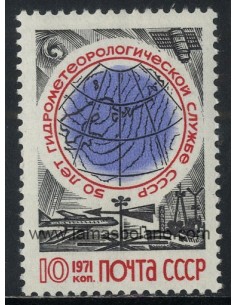 SELLOS RUSIA 1971 - HIDROMETEREOLOGIA 50 ANIVERSARIO - 1 VALOR - CORREO