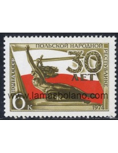 SELLOS RUSIA 1974 - 30 ANIVERSARIO DE LA REPUBLICA POLACA - 1 VALOR - CORREO