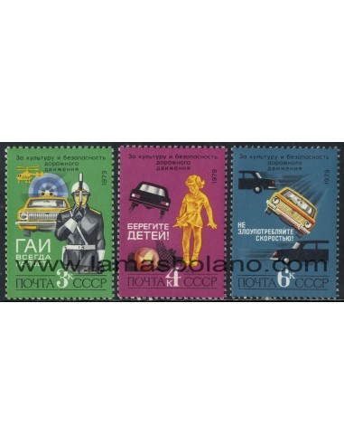 SELLOS RUSIA 1979 - SEGURIDAD EN LA CARRETERA - 3 VALORES - CORREO