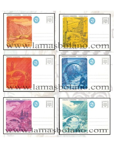 SELLOS ANDORRA VEGUERIA EPISCOPAL 1982 - PUENTES ROMANICOS DE LOS VALLES DEL S.XII - 6 VALORES - TARJETAS POSTALES