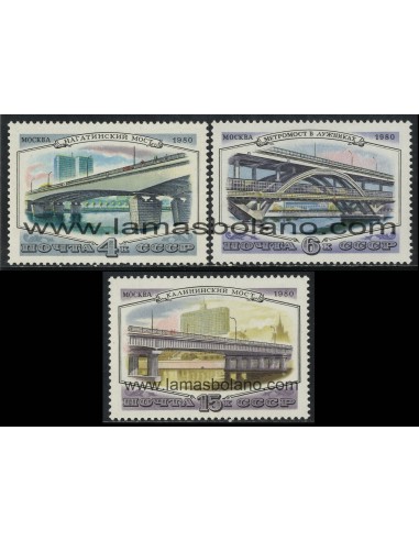 SELLOS RUSIA 1980 - PUENTES DE MOSCU - 3 VALORES - CORREO