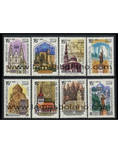 SELLOS RUSIA 1990 - MONUMENTOS HISTORICOS DE LAS REPUBLICAS DE LA UNION SOVIETICA - 8 VALORES - CORREO