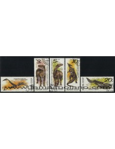 SELLOS RUSIA 1990 - FOSILES DE ANIMALES - FAUNA - 5 VALORES MATASELLADOS - CORREO