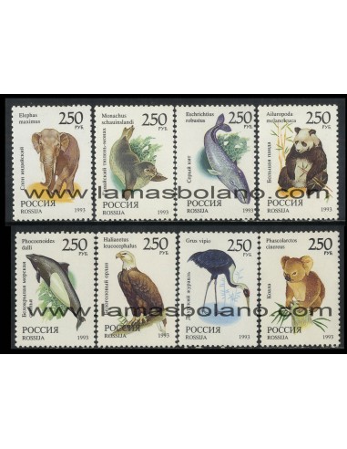 SELLOS RUSIA 1993 - FAUNA DEL MUNDO - 8 VALORES - CORREO