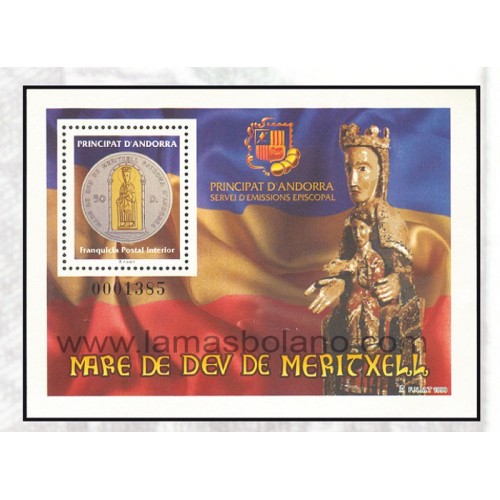 SELLOS ANDORRA VEGUERIA EPISCOPAL 1996 - MADE DE DIOS DE MERITXELL - HOJITA BLOQUE