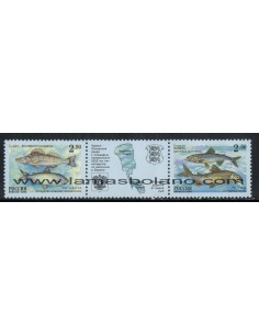 SELLOS RUSIA 2000 - PECES DEL LAGO CHUDSKO-PSKOVSKOYE - 2 VALORES CON VIÑETA - CORREO