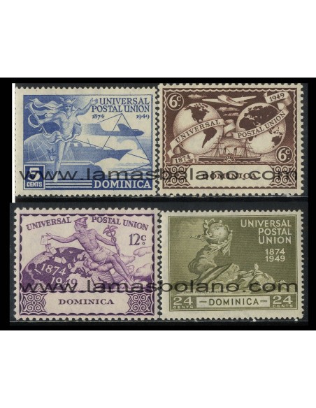 SELLOS DOMINICA 1949 - 75 ANIVERSARIO DE LA UPU - 4 VALORES - CORREO