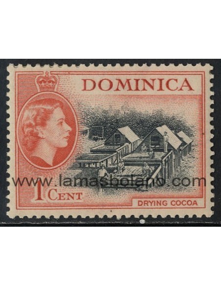 SELLOS DOMINICA 1954 - SECADO DE CACAO - 1 VALOR - CORREO