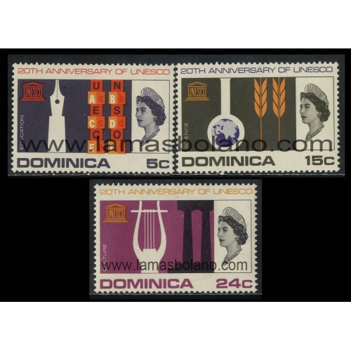 SELLOS DOMINICA 1966 - 20 ANIVERSARIO DE LA UNESCO - 3 VALORES - CORREO