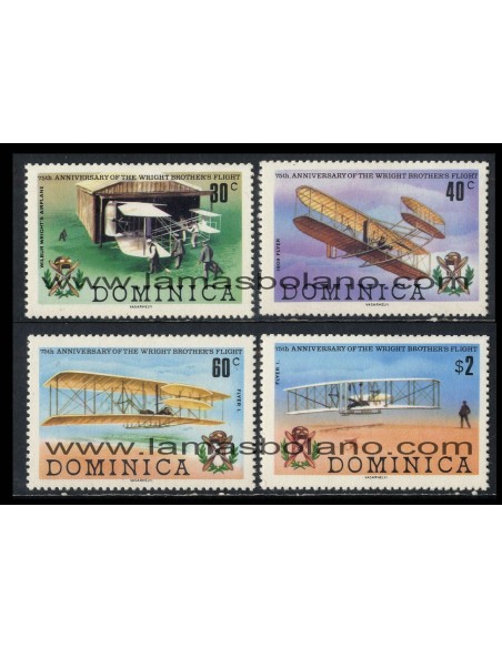 SELLOS DOMINICA 1978 - PRIMER VUELO DE LOS HERMANOS WRIGHT 75 ANIVERSARIO - 4 VALORES - CORREO