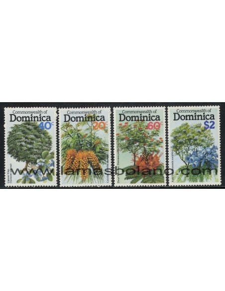 SELLOS DOMINICA 1979 - FLORES DE ARBOLES - 4 VALORES - CORREO