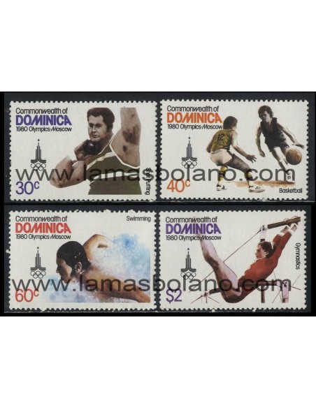 SELLOS DOMINICA 1980 - OLIMPIADA DE MOSCU 1980 - 4 VALORES - CORREO