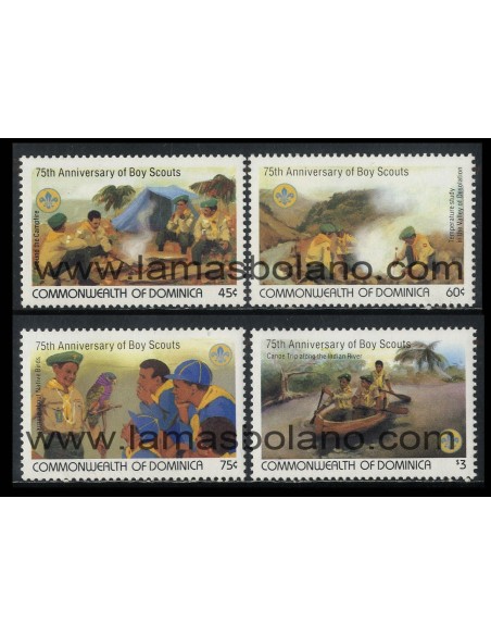 SELLOS DOMINICA 1982 - BOY SCOUTS 75 ANIVERSARIO - 4 VALORES - CORREO
