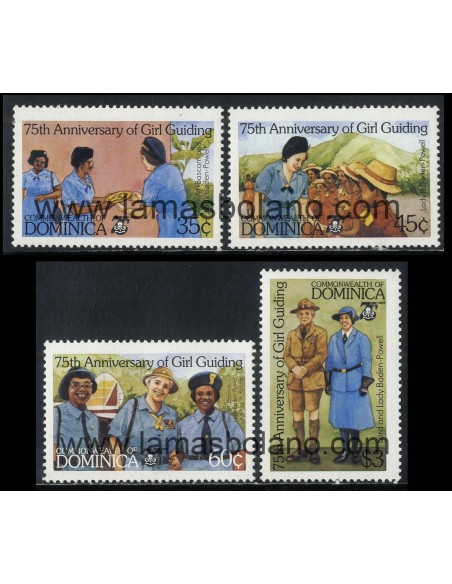 SELLOS DOMINICA 1985 - 75 ANIVERSARIO DEL MOVIMIENTO SCOUT FEMENINO - GUIAS - 4 VALORES - CORREO