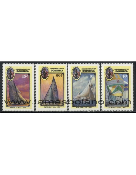SELLOS DOMINICA 1987 - DEPORTES NAUTICOS - COPA AMERICA - VELEROS PARTICIPANTES EDICIONES ANTERIORES - 4 VALORES - CORREO